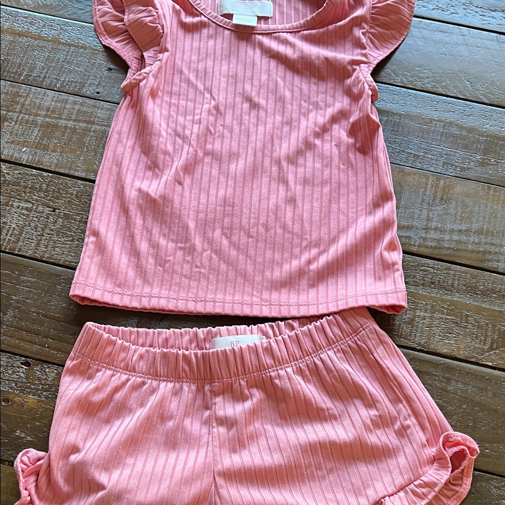 Girls Pink Ribbed Two-Piece Ruffle outfit RACHEL PARCELL Size 5 girls - Picture 3 of 6